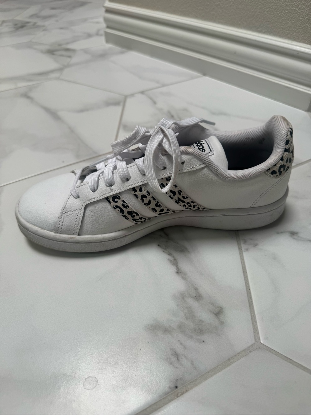 ComfortWhite Women's Leather Sneaker with Leopard Accents